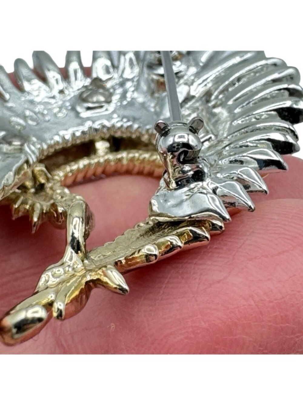 Vintage Marcel Boucher Brooch Gold Tone Rhodium Plated Fern Feather Rhinestones - Picture 10 of 14